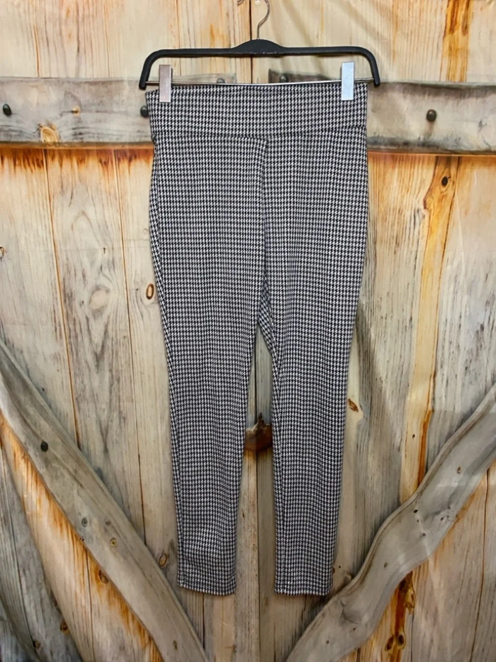 Memoi NWOT Houndstooth Stretch Ponte Pull On Pants Leggings - Black & White
